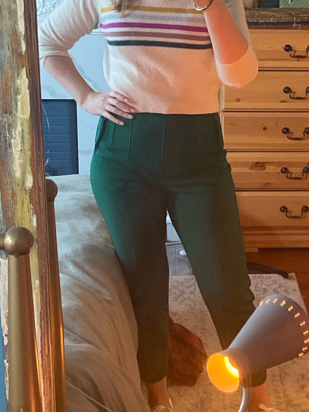 Zara Fitted Tailored Cropped Green Dress Pants